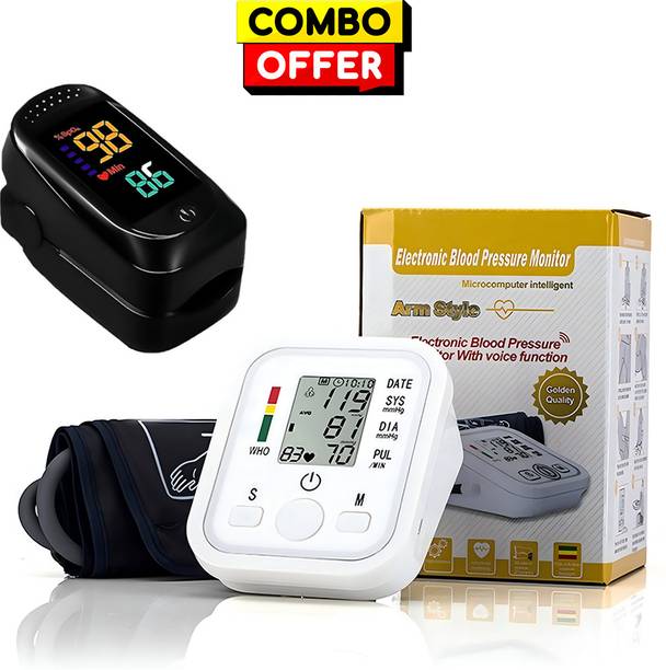 OYD BP Monitor Combo Pack with Bright LED Screen and Oximeter with voice feature and 3 colour back light Bp Monitor