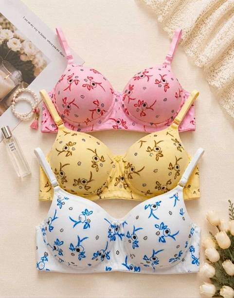 MSEnterprises24X7 Pack of 3 Women T-Shirt Lightly Padded Bra Printed (Multicolor) Women T-Shirt Lightly Padded Bra