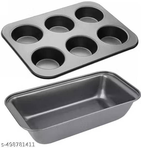 Ecom Home Carbon Steel Cupcake/Muffin Mould Loaf pan 1 pcs cupcake tray of 6 cups 6 Cavity Carbon Steel Round Muffin Tray for Cup Cakes ( Black) Bread Maker