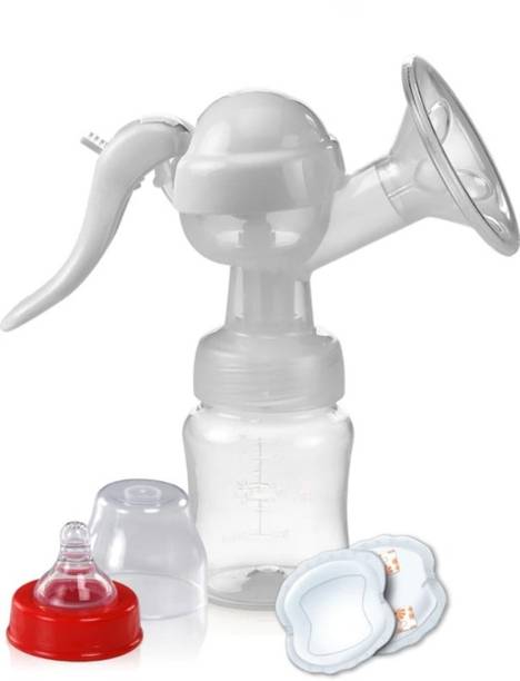 Aman Med Manual Breast Pump 3 Suction Levels 2 Nursing Pads Free BPA Free (White)  - Manual