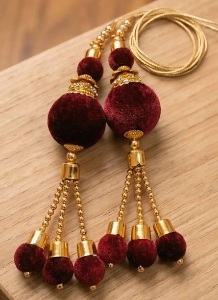 IVORRA JEWELLERY Maroon & Golden Velvet Ball Latkan for Blouse, Lehenga & Saree Brooch