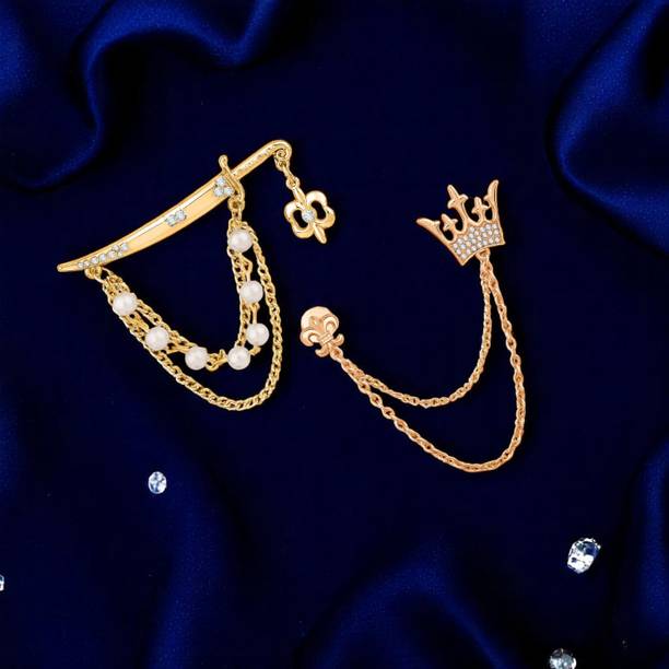mahi Crown and Sword Shaped Layered Chain Brooch Brooch