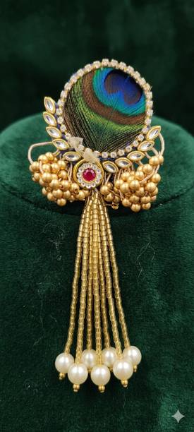 PuniyaPath Royal Peacock Motif Brooch with Pearl Dangles Brooch