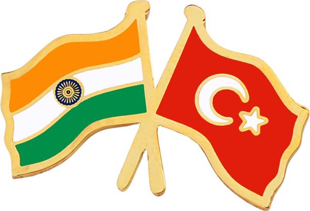 GOLDMARK CREATIONS India & Turkey Twin Flag Brass Lapel Pin Premium Enamel Brooch for Men & Women Brooch