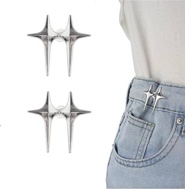 CUZWAVE Adjustable Waist Buckle for Pants,silver star waist pins Pack Of 2 Brooch