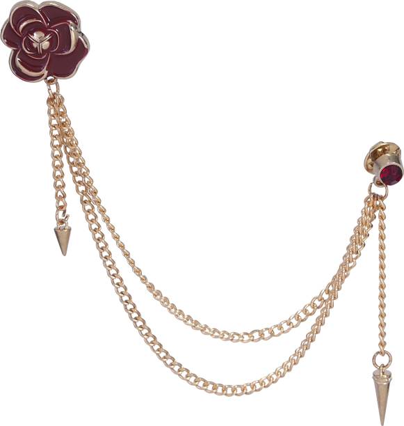 Adorn Stylish Enamel Rose Chain Suit Coat Jackets Sherwani Brooch For Men (Gold) Brooch