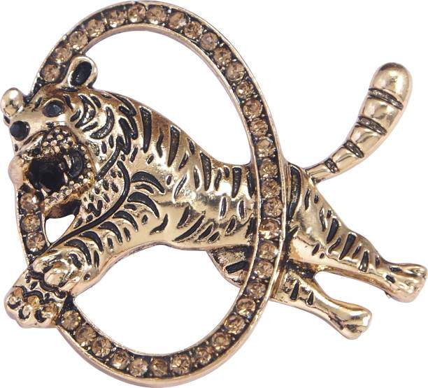 Adorn Lion Rhinestone Brooch Pin For Men &amp; Women Jackets Suit Coat Sherwani(Gold) Brooch