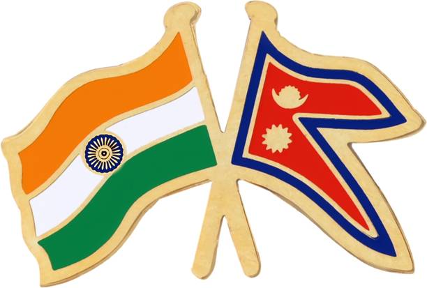 GOLDMARK CREATIONS India & Nepal Twin Flag Brass Lapel Pin Premium Enamel Brooch for Men & Women Brooch