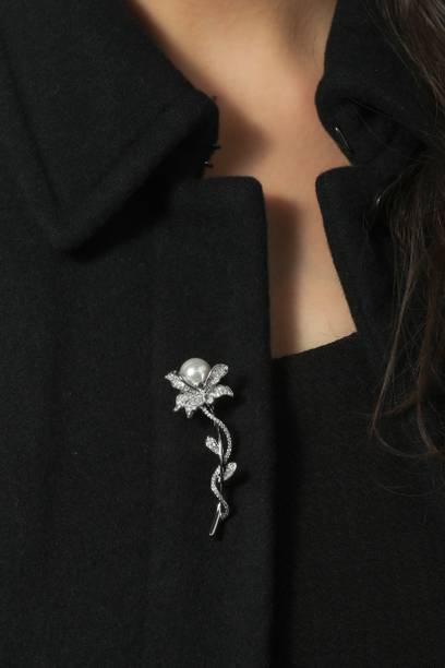 MAHTTAB Pave Flower Vine Bar Brooch Brooch