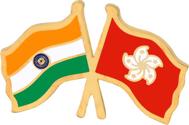 GOLDMARK CREATIONS India & Hong Kong Twin Flag Brass Lapel Pin Premium Enamel Brooch for Unisex Brooch