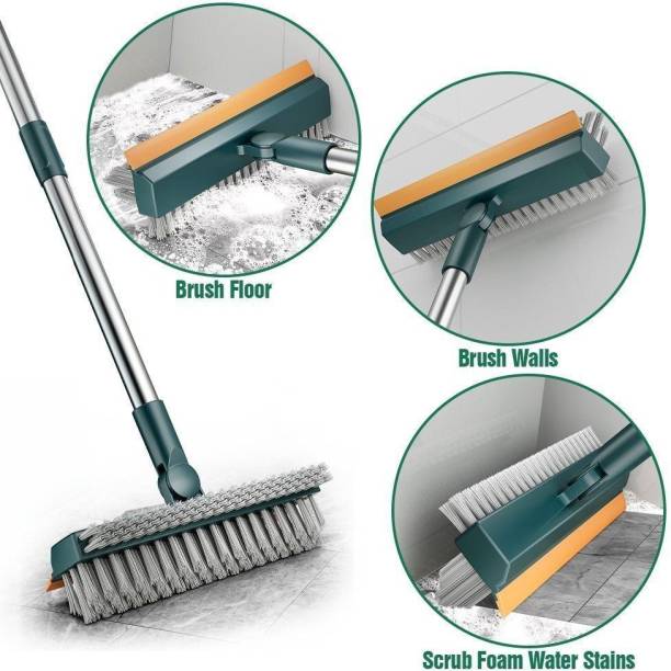 MAAUVTOR 3 in 1 Bathroom Floor Cleaning Brush Long Handle Scrub Cleaner Plastic Fiber Wet and Dry Brush