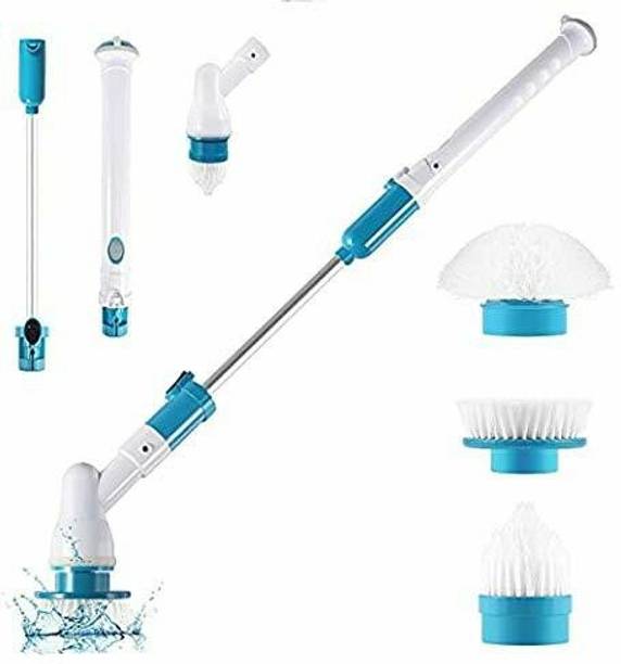 Perolike Plastic Electric Spin Scrubber Machine Bathroom Tiles Cleaner Tool with 3 Replaceable Brushes [Rechargeable, White and Blue] Plastic Wet and Dry Brush