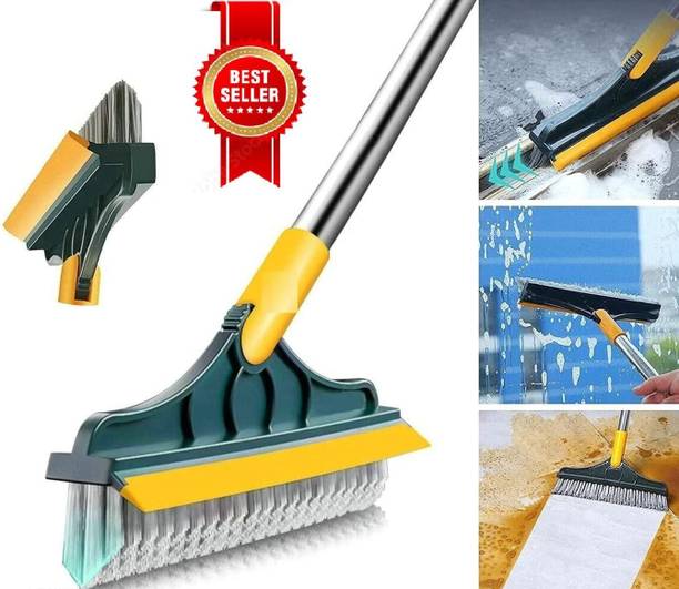 enrics 2 in 1 Floor Scrub Brush With Long Handle Rotatable V-Shaped Squeegee Scraper Microfibre Wet and Dry Brush