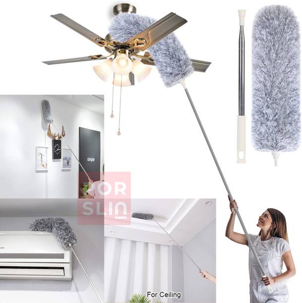 Porslin 100-Inch Extendable Bendable Head Microfiber Feather Duster for Cleaning fan Microfibre Wet and Dry Broom