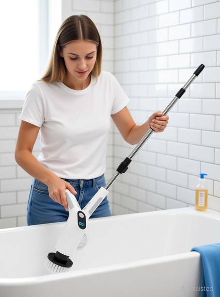 Kemove Electric Spin Scrubber 10 in 1 Electric Mop Home Cleaner 420RPM-8 Replaceable Plastic Wet and Dry Brush