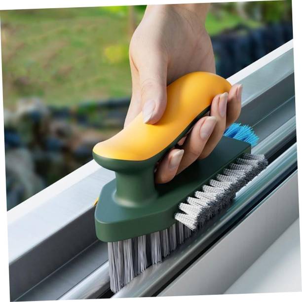 JIG'sMART Floor Brush Kitchen Bathroom Tile Wall Gap Cleaning Brush with Wooden Handle Wooden, Silicone, Microfibre, Fiber Wet and Dry Brush