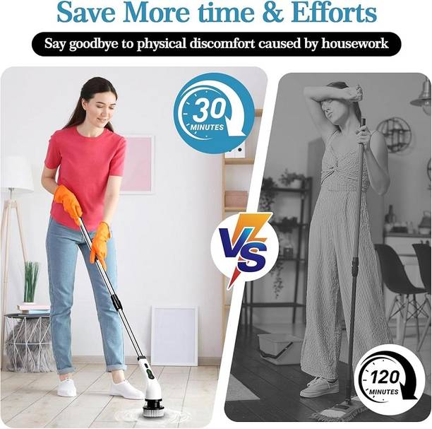 JOYGESTURE Extension Handle Cleaning Brush Electric Spin Scrubber with 9 in 1 Brush Sponge Wet and Dry Brush