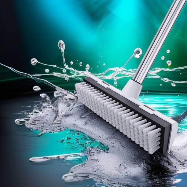 ONEFLESH Bathroom Cleaning Brush with Wiper 2 in 1 WHITE BRUSH Microfibre, Plastic Wet and Dry Brush