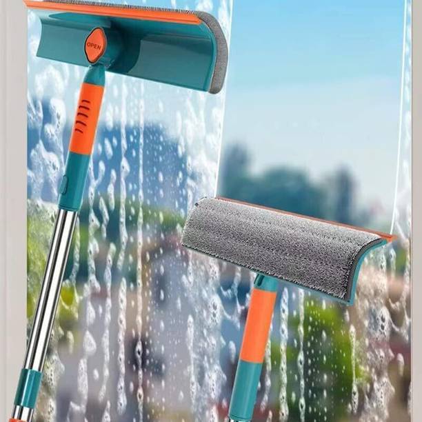 QOZWEID 2 in 1 Window Cleaning Wiper with Bendable Head for Indoor Outdoor cleaning Microfibre, Plastic Wet and Dry Brush