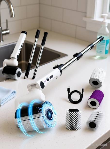 HASTHIP Electric Roller Scrubber Brush with 4 Attachments and Long Handle Cleaning Brush