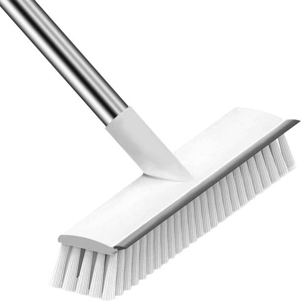 OXQFYBK New White 2 in 1 Bathroom Cleaning Brush with Wiper Toilet Tiles Cleaning Plastic Wet and Dry Brush