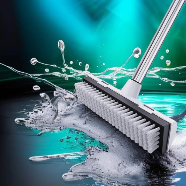ONEFLESH Bathroom Cleaning Brush with Wiper 2 in 1 WHITE BRUSH Microfibre, Plastic Wet and Dry Brush
