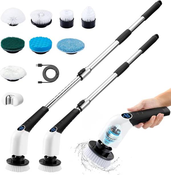 Totthar Powerful Handheld Electric Spin Scrubber with Adjustable Speed &Extension Handle Nylon Wet and Dry Brush