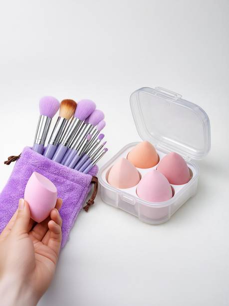 FIRST BEAUTY 13 Pcs Professional Makeup Brush Set with 4 Beauty Blender Puff & Pouch