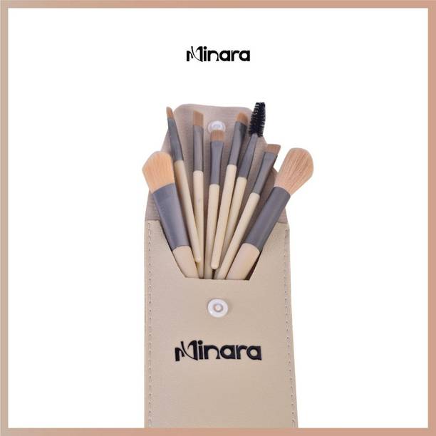 MINARA Makeup Brush Set Of 08 With Easy To Carry Pouch (Cream)
