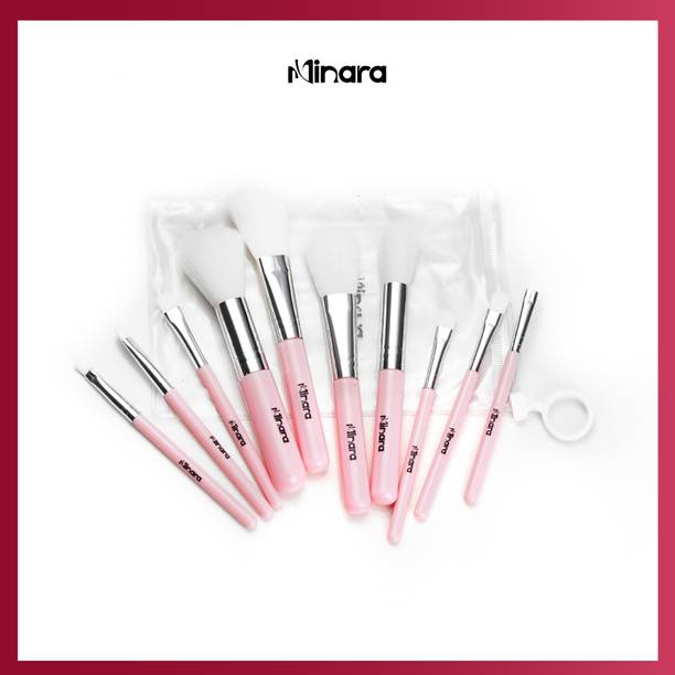 MINARA Makeup Brush Applicator Set of 10 with Easy to Carry Pouch - Pink
