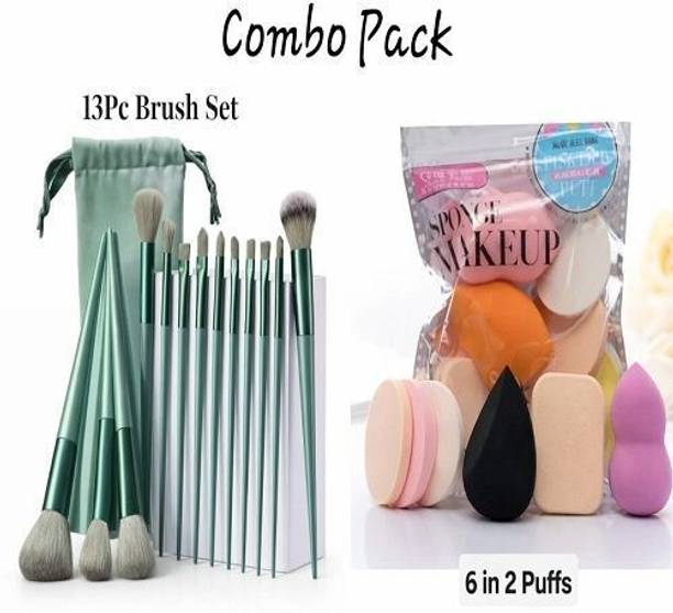 oceara Professional Makeup Combo – 13 Brushes & 6 Blender Puffs