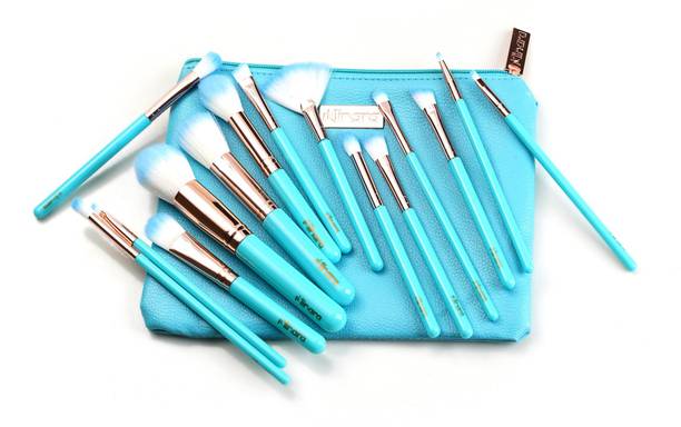 MINARA Makeup Brush Applicator Set of 15 with Premium Leather Pouch