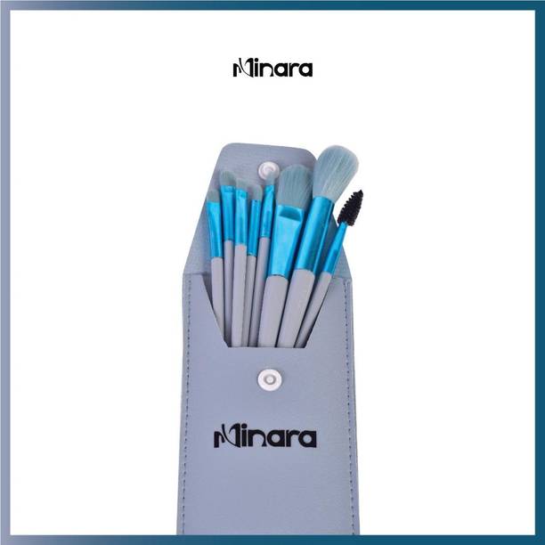 MINARA Makeup Brush Set Of 08 With Easy To Carry Pouch (Blue)