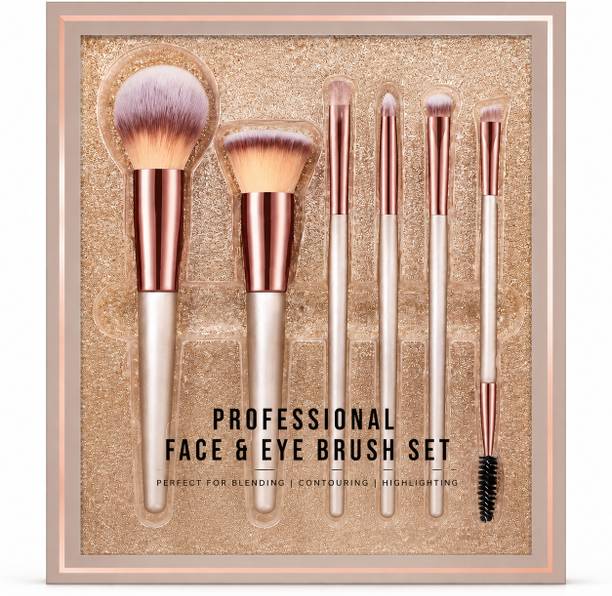 AVTY Professional Face & Eye Makeup Brush Set, Soft Synthetic Bristles, Pack of 6