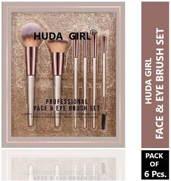 हुडा गर्ल Beauty Face & Eye Brush Set of 6 | Synthetic Fibres | Easy Blending