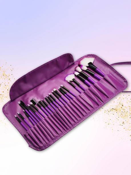 MINARA Professional Make Up Brushes Set With Leather Storage Pouch (Set of 24) - Purple