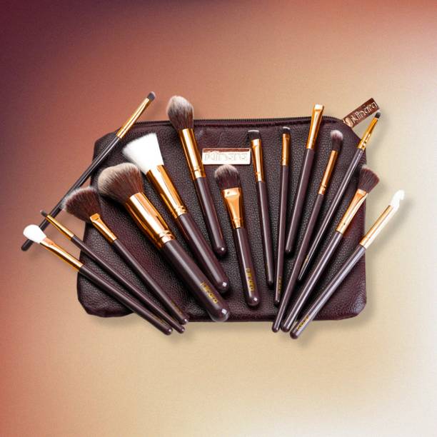 MINARA Makeup Brush Applicator Set of 15 with Premium Leather Pouch