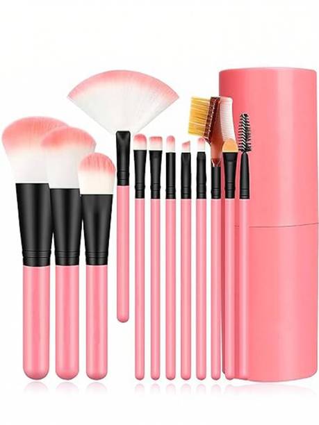 Cripps 12 pc synthetic makeup brush with storage box pink (Pack of 12)