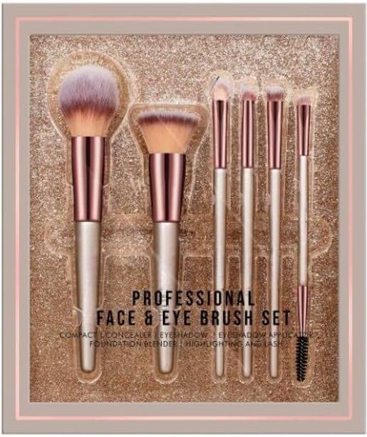 QEQEQ Beauty Face & Eye Brush Set of 6 | Synthetic Fibres | Easy Blending (Pack of 6)