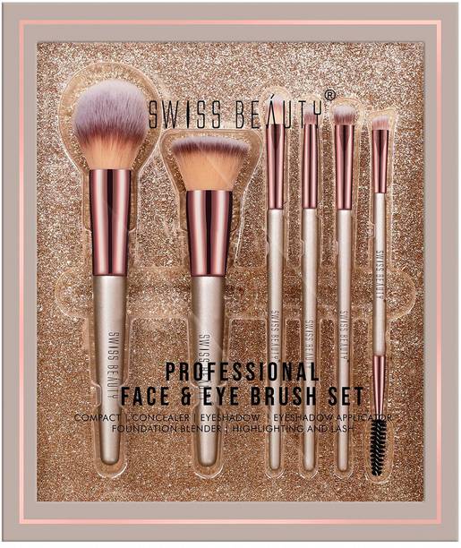 SWISS BEAUTY Professional Makeup Brush Set | 6 Pcs | Synthetic Bristles | Face Eye