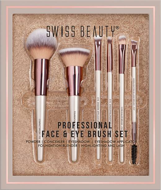 SWISS BEAUTY Professional Makeup Brush Set | 6 Pcs Synthetic Bristles | Face Eye Tools