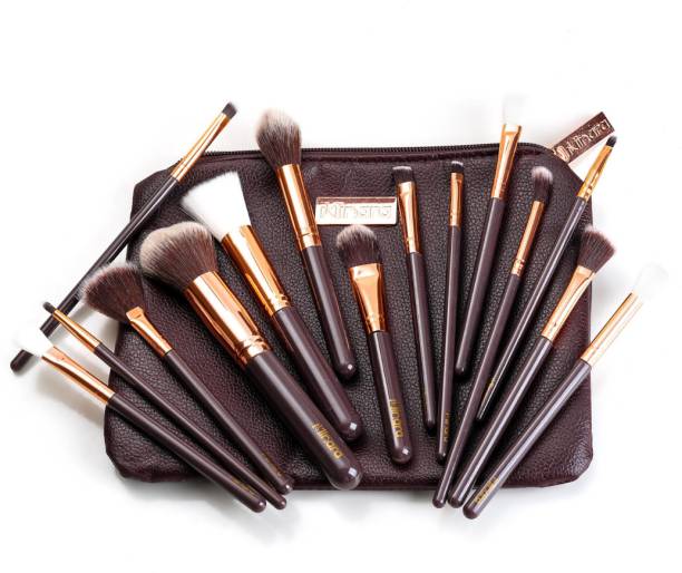 MINARA Makeup Brush Applicator Set of 15 with Premium Leather Pouch