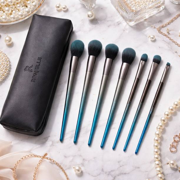 RONZILLE Set of 7 makeup brushes with travel pouch.
