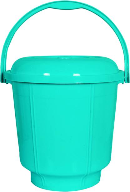 KUBER INDUSTRIES Plastic Durable Strong Bathroom Bucket With Lid And Handle,13 Ltr. (Mint Green) 13 L Plastic Bucket