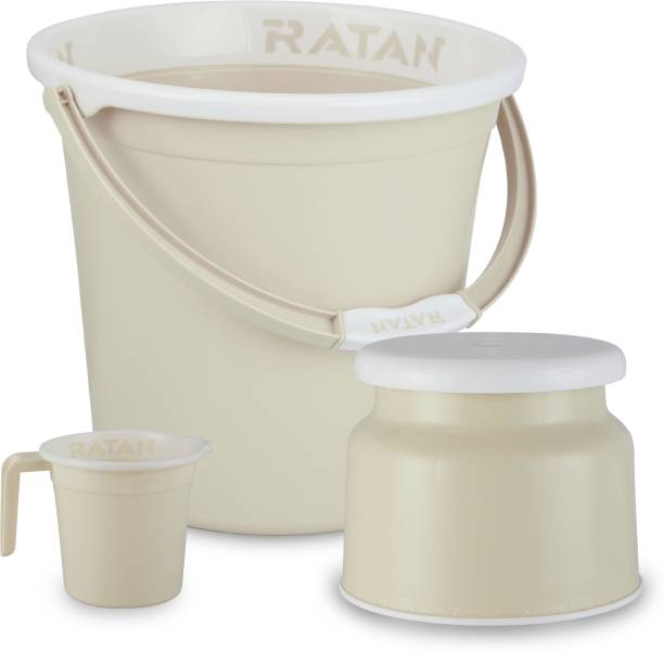 RATAN Plastic Bathroom Set of 3 Combo 18L Bucket x 1, Stool x 1, 1L Mug x 1 18 L Plastic Bucket