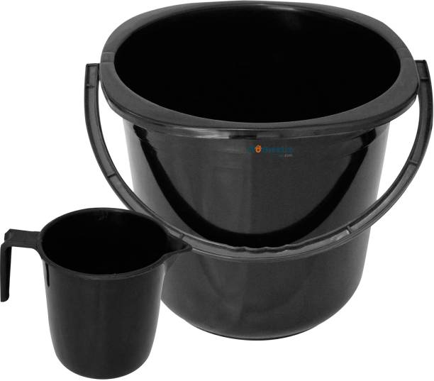HOMESTIC 2 Pieces Plastic Bathroom Bucket & Mug Set (Black) 18 L Plastic Bucket