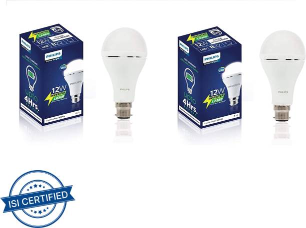 PHILIPS Inverter 12 Watt Rechargeable LED for Home, Cool Daylight, Base B22 - Pack of 2 4 hrs Bulb Emergency Light