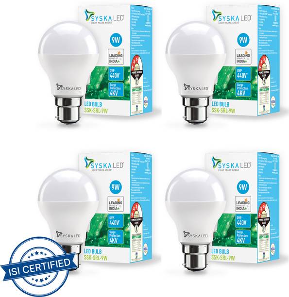 Syska 9 W Basic Standard B22 LED Bulb (White, Pack of 4)