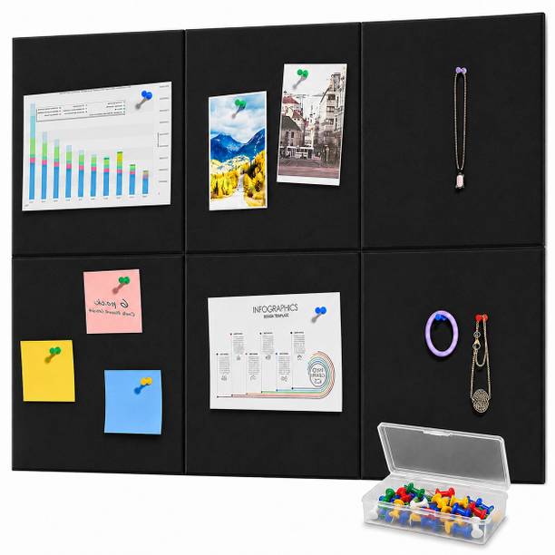 earthiq 6 Pcs Self-Adhesive Felt Bulletin Board 30 × 30 cm Cork, Dryerase Bulletin Board