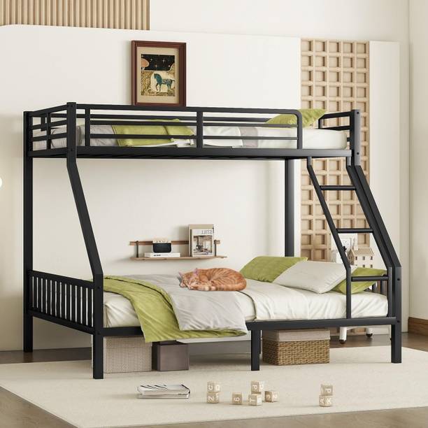KTG Handicraft Twin Over Queen Heavy Duty Bunk Beds with Ladder and Guardrail Metal Bunk Bed Metal Bunk Bed